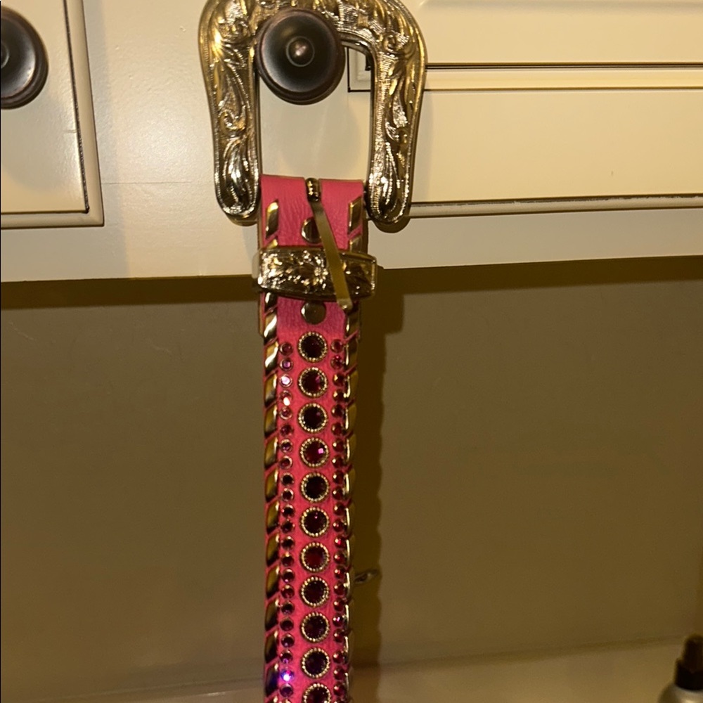 Pink Studded Belt with Silver Buckle